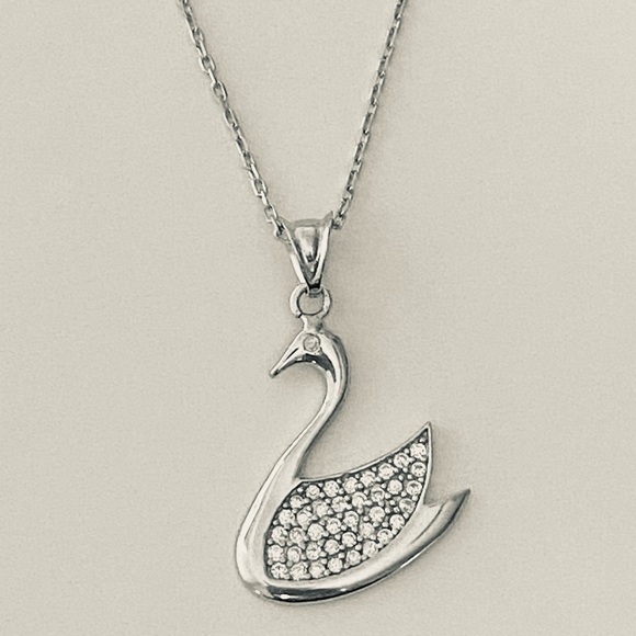 Swan 925 silver necklace cubic zirconia stones - Picture 3 of 5